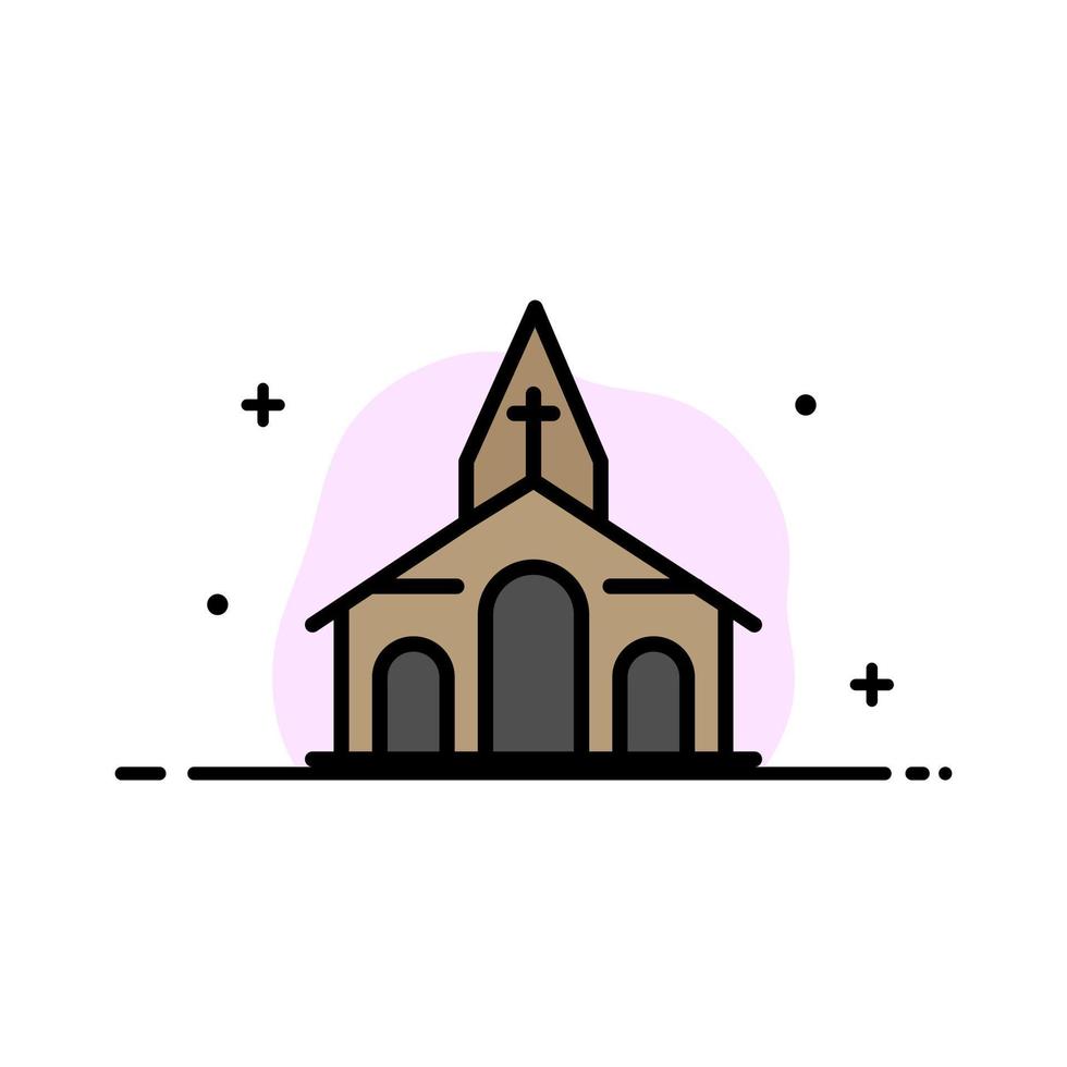 edificio navidad iglesia primavera negocio línea plana icono lleno vector banner plantilla