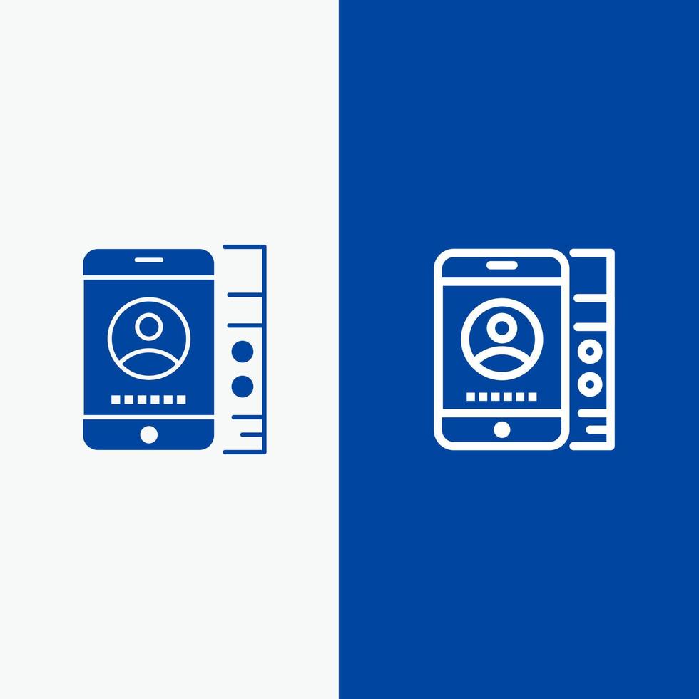 línea de teléfono de servicio celular móvil y glifo icono sólido banner azul vector