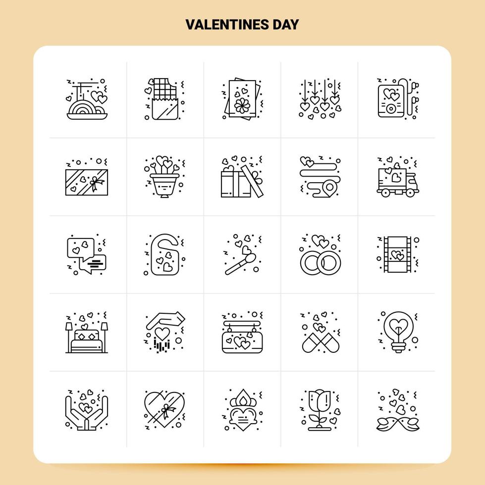 OutLine 25 Valentines Day Icon set Vector Line Style Design Black Icons Set Linear pictogram pack Web and Mobile Business ideas design Vector Illustration