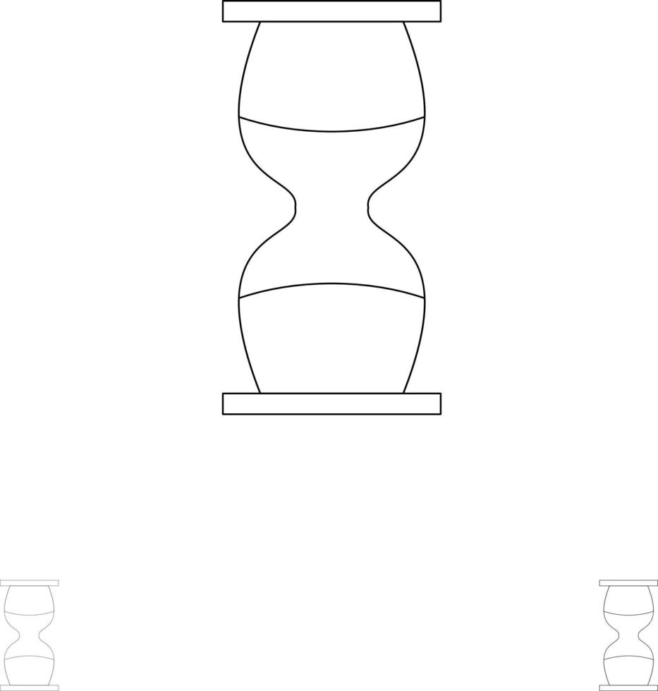Hourglass Business Clock Sand clock Time Timer Bold and thin black line icon set vector