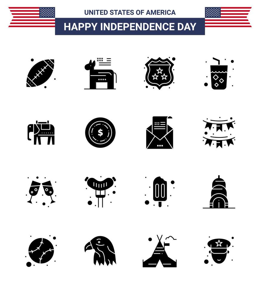 16 iconos creativos de estados unidos signos de independencia modernos y símbolos del 4 de julio de vino americano jugo americano alcohol editable día de estados unidos elementos de diseño vectorial vector