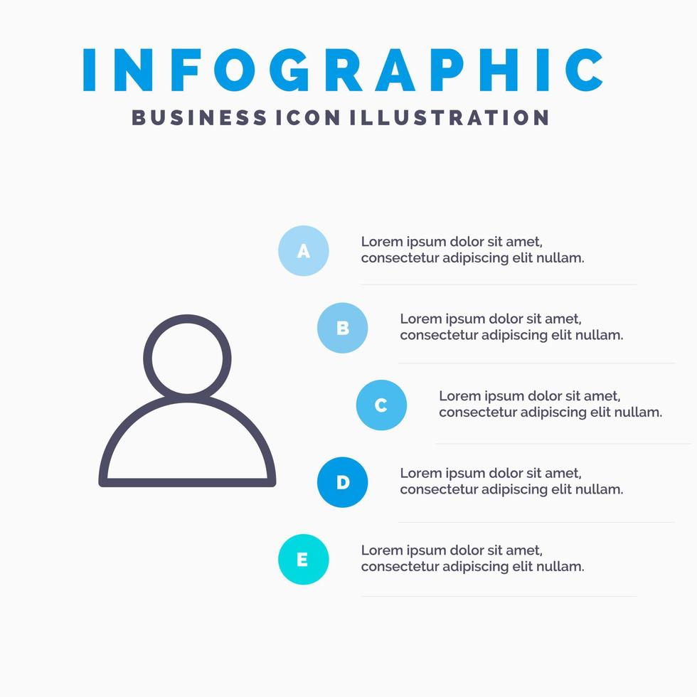 icono de línea de usuario de avatar de cuenta con fondo de infografía de presentación de 5 pasos vector