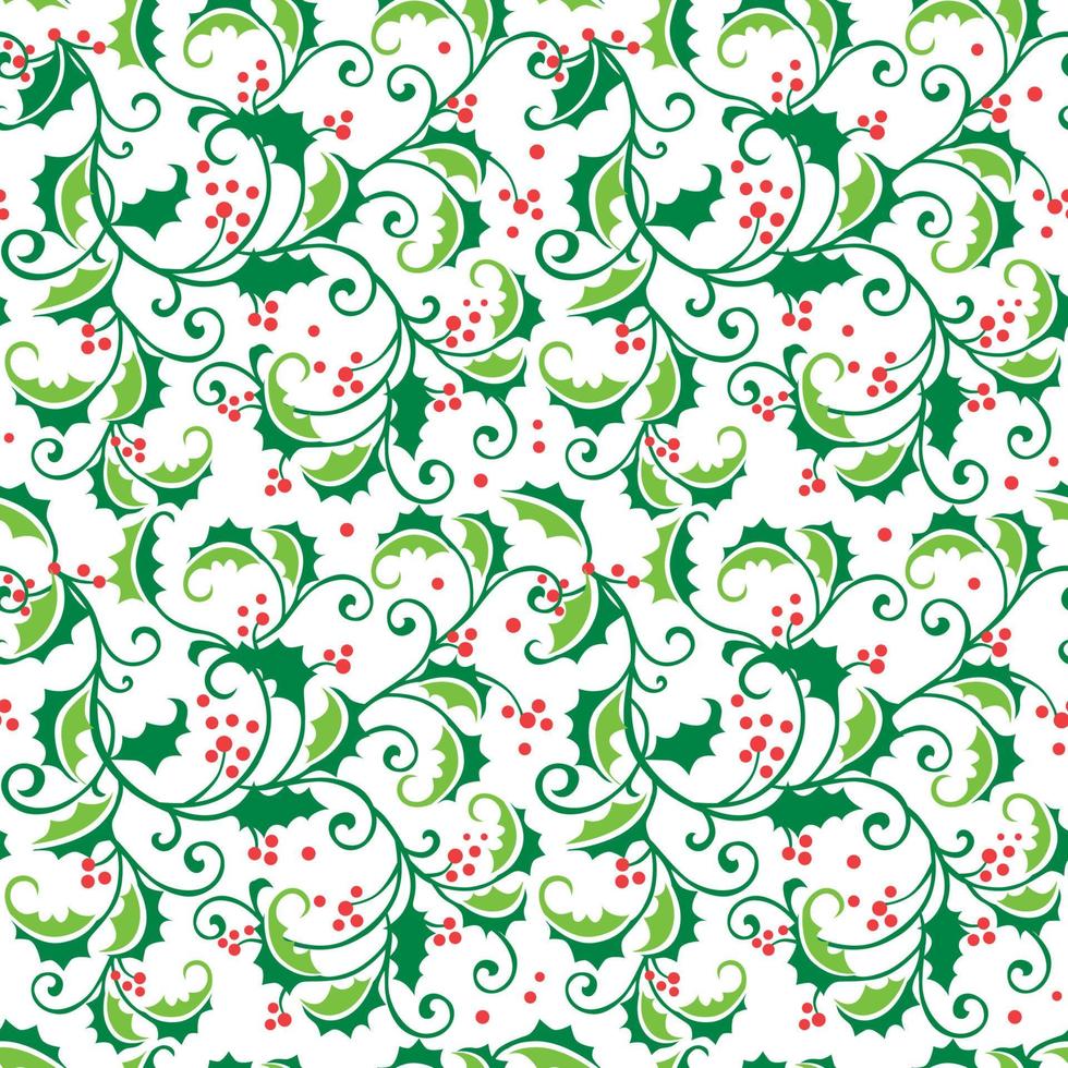 Seamless pattern of Traditional Christmas Holly leaves with Red berries-Christmas Vector Design