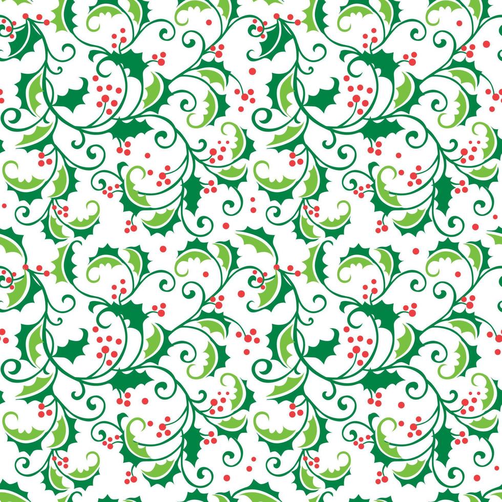 seamless, patrón, de, tradicional, navidad, holly, hojas, con, rojo, berries-christmas, vector, diseño vector