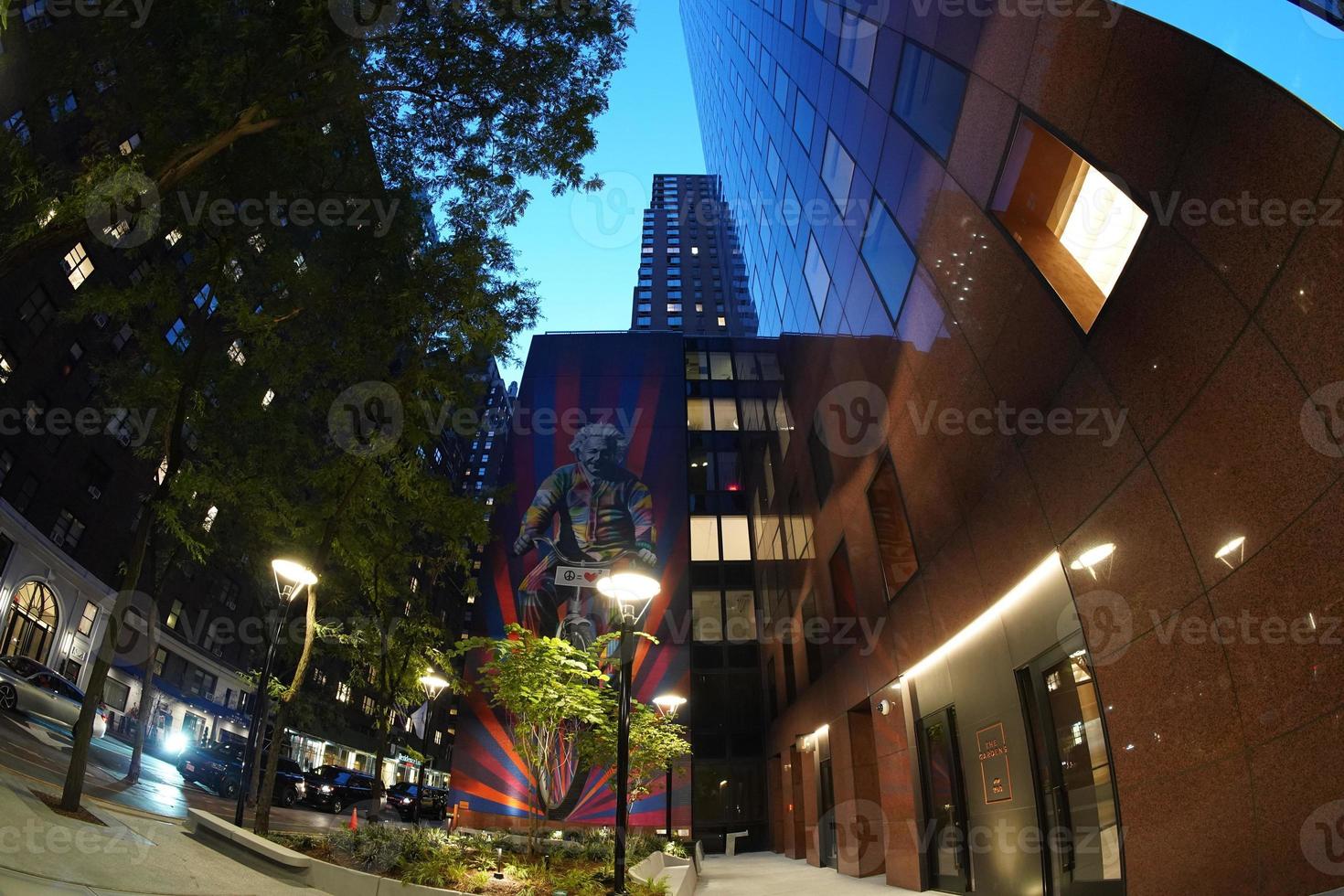 new york city night skyscraper cityscape from street photo