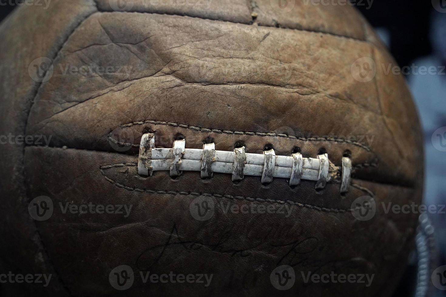 old vintage soccer ball made of leather close up photo