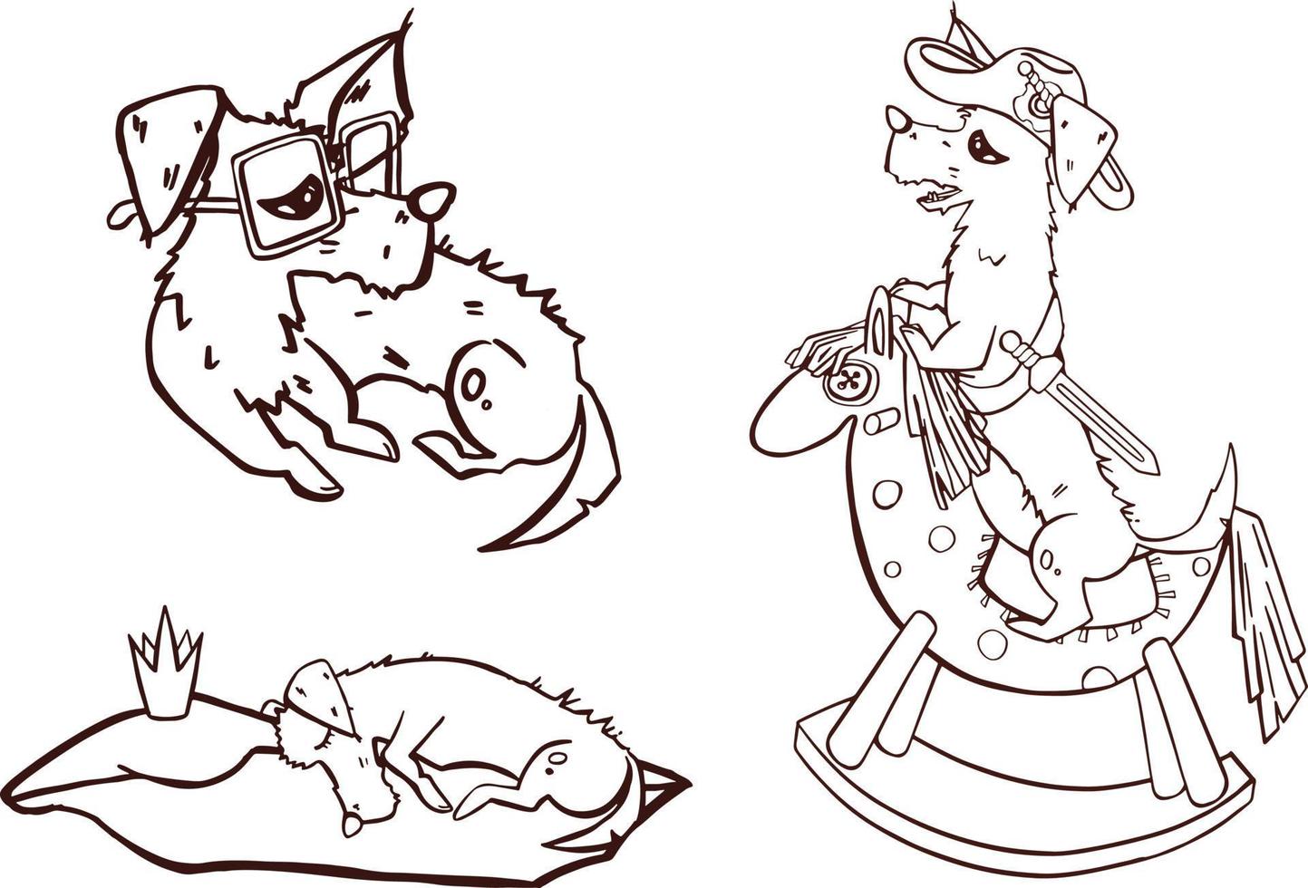 illustration set of cute and funny cartoon little dogs-pupies. vector