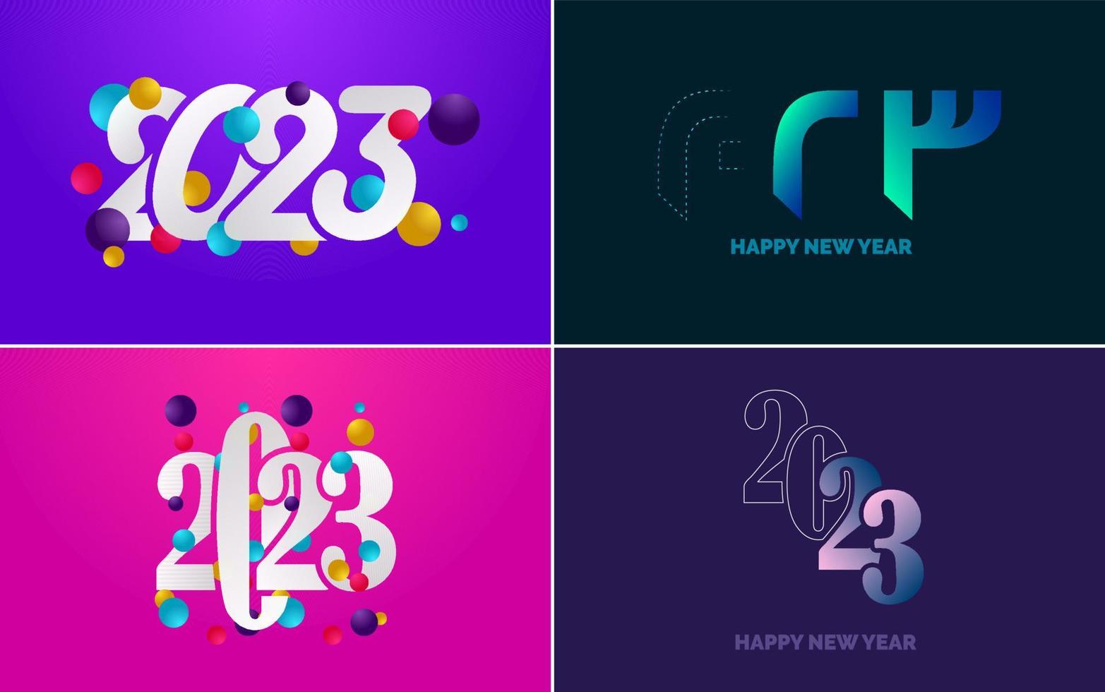 Set of logo design 2023 Happy New Year. 2023 number design template. Christmas decor 2023 Happy New Year symbols. Modern Xmas design for banner. social network. cover and calendar vector