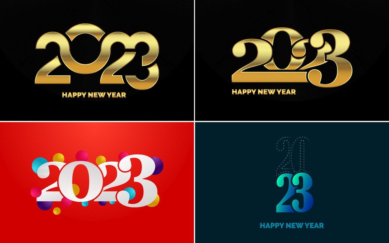 gran conjunto 2023 feliz año nuevo diseño de texto de logotipo negro. Plantilla de diseño de 20 23 números. colección de símbolos de 2023 feliz año nuevo vector