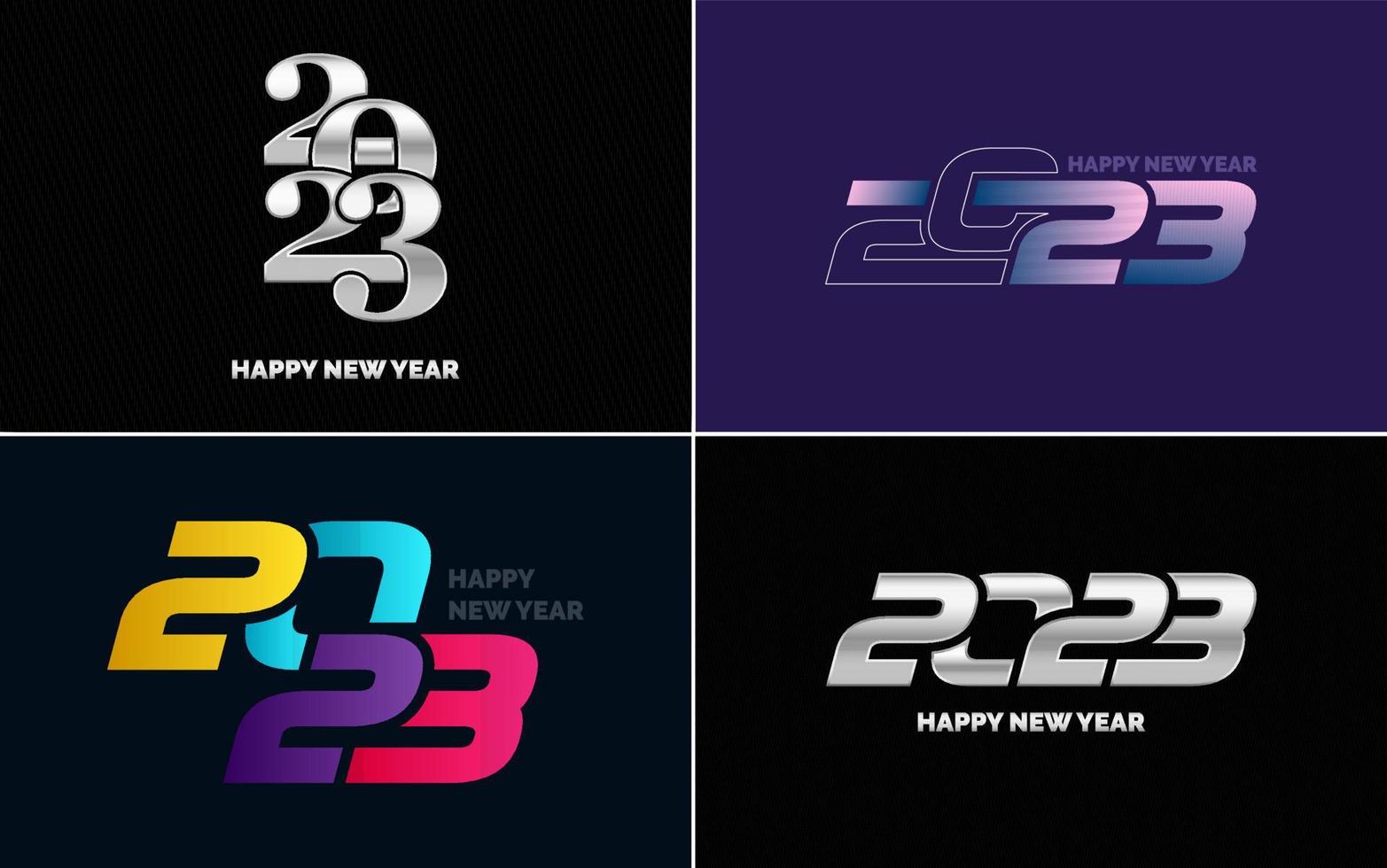 conjunto de diseño de logotipo 2023 feliz año nuevo. Plantilla de diseño de número 2023. decoración navideña 2023 símbolos de feliz año nuevo. diseño moderno de navidad para banner. red social. portada y calendario vector