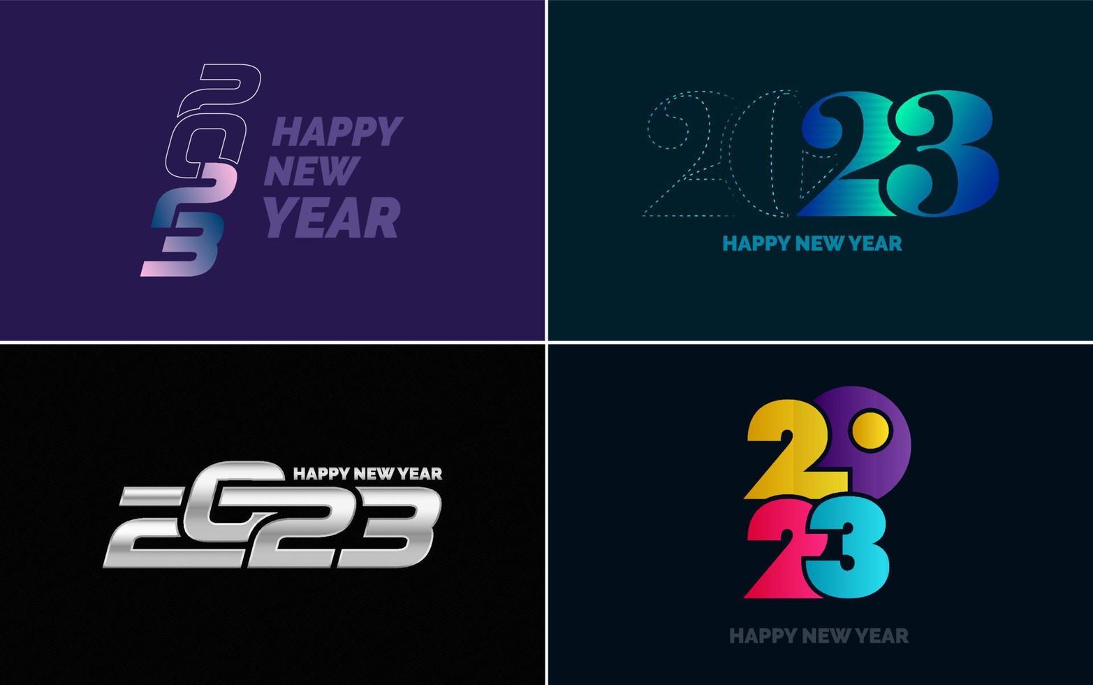 gran conjunto 2023 feliz año nuevo diseño de texto de logotipo negro. Plantilla de diseño de 20 23 números. colección de símbolos de 2023 feliz año nuevo vector