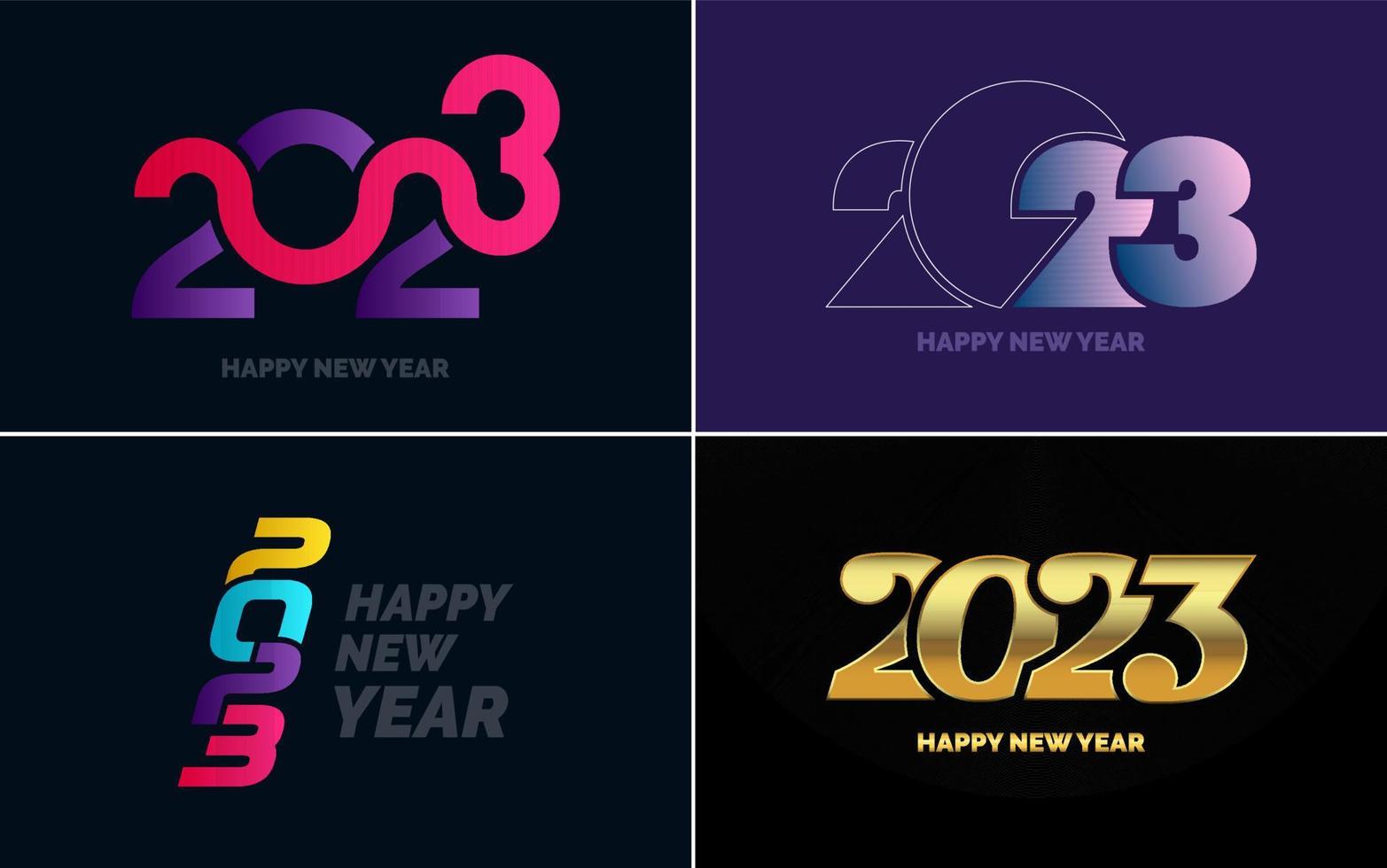 conjunto de diseño de logotipo 2023 feliz año nuevo. Plantilla de diseño de número 2023. decoración navideña 2023 símbolos de feliz año nuevo. diseño moderno de navidad para banner. red social. portada y calendario vector