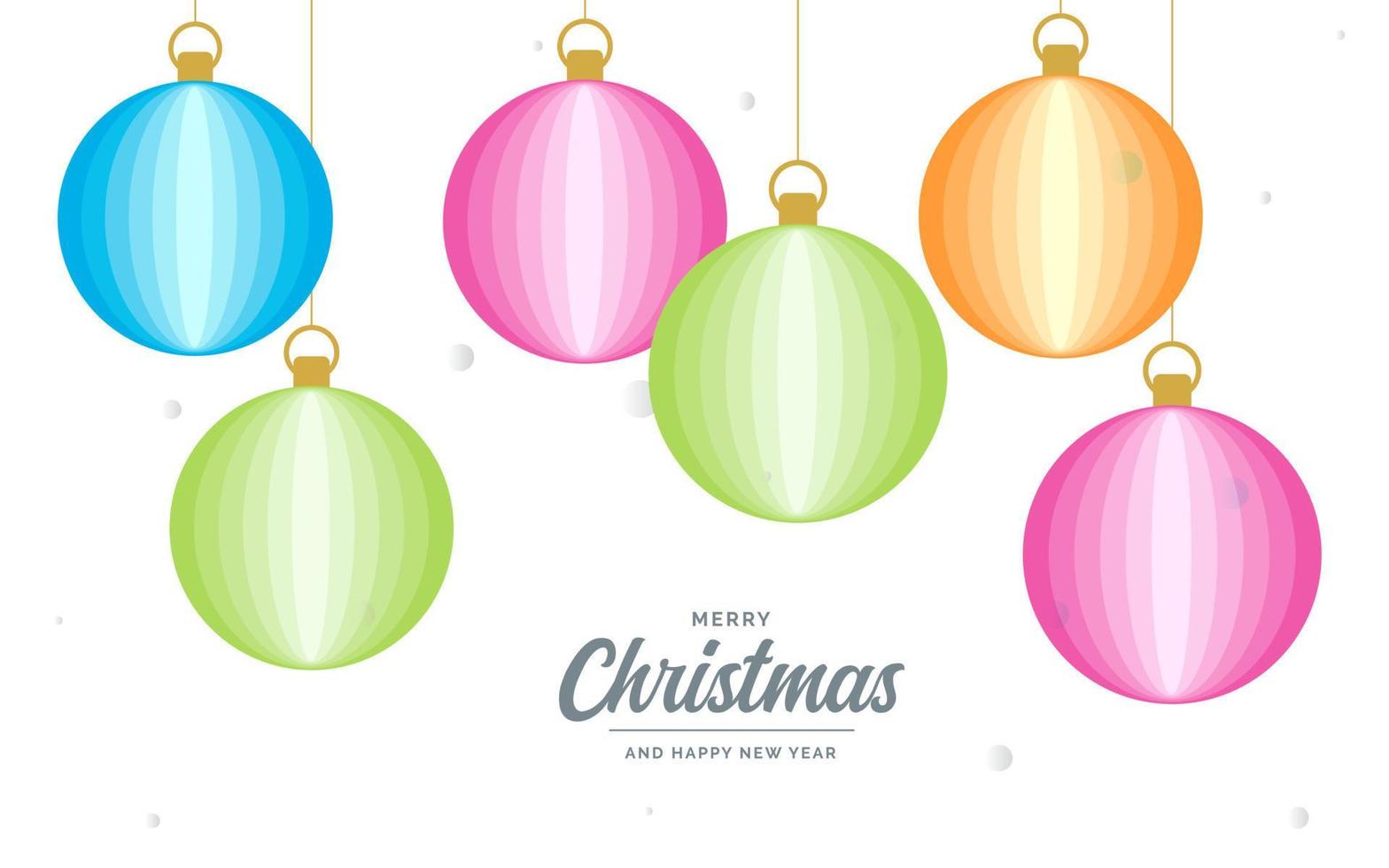 plano feliz navidad brillante bola decorativa elementos colgando fondo vector