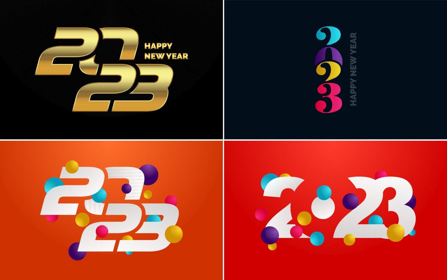 Set of logo design 2023 Happy New Year. 2023 number design template. Christmas decor 2023 Happy New Year symbols. Modern Xmas design for banner. social network. cover and calendar vector