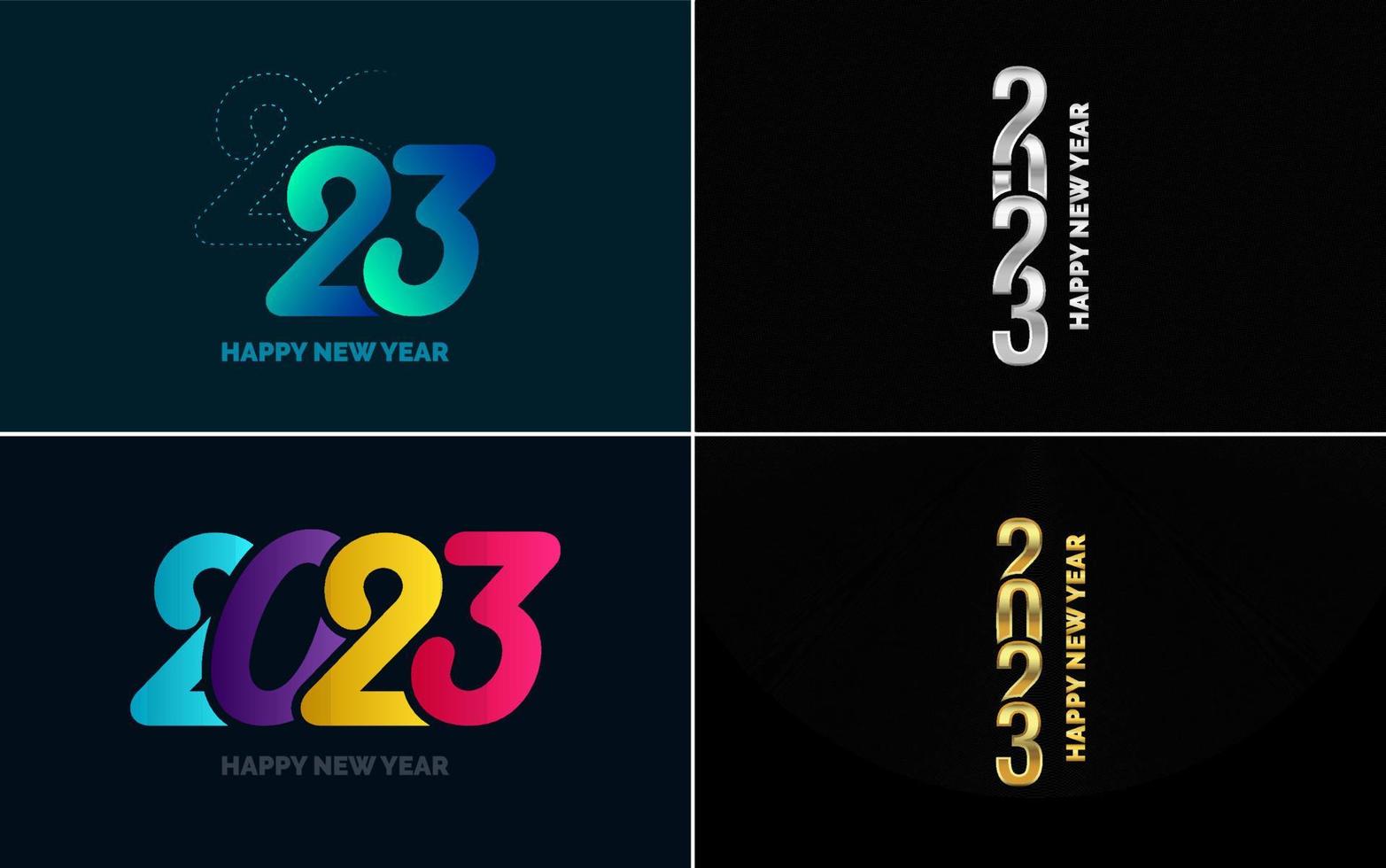 gran conjunto 2023 feliz año nuevo diseño de texto de logotipo negro. Plantilla de diseño de 20 23 números. colección de símbolos de 2023 feliz año nuevo vector