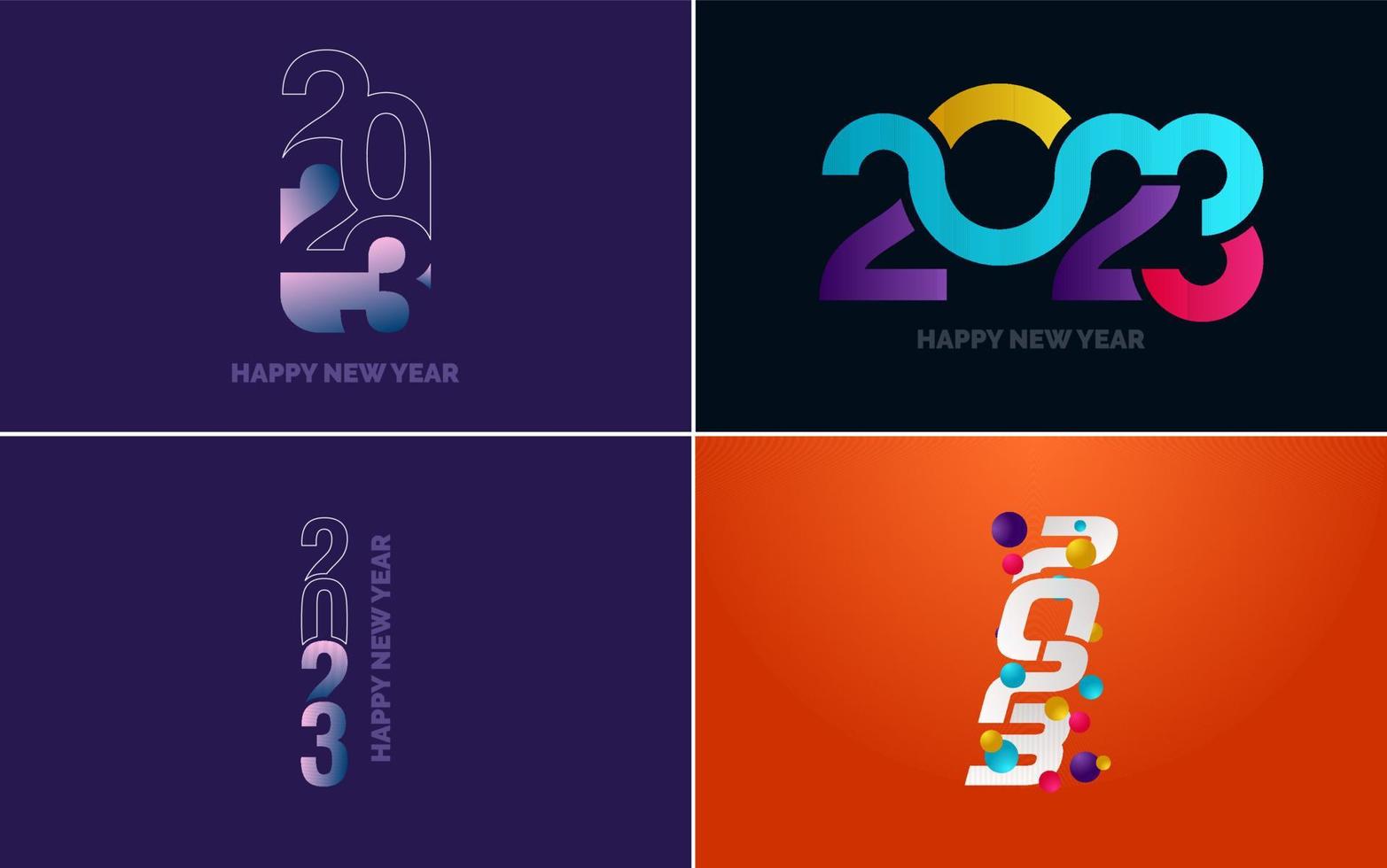 conjunto de diseño de logotipo 2023 feliz año nuevo. Plantilla de diseño de número 2023. decoración navideña 2023 símbolos de feliz año nuevo. diseño moderno de navidad para banner. red social. portada y calendario vector