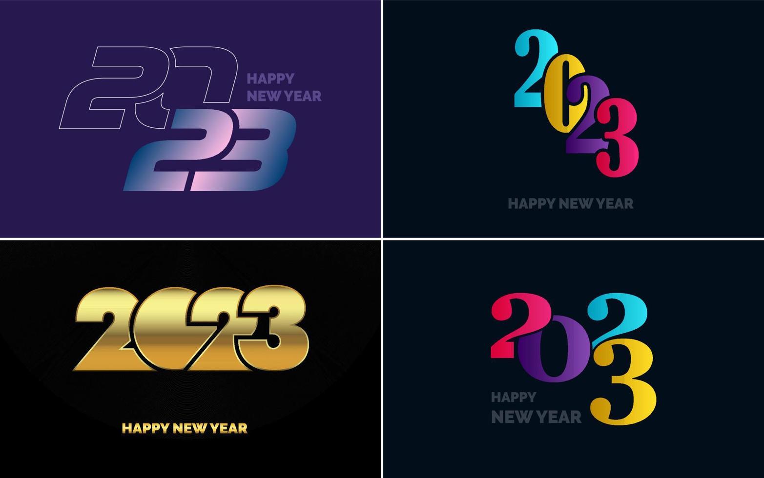 conjunto de diseño de logotipo 2023 feliz año nuevo. Plantilla de diseño de número 2023. decoración navideña 2023 símbolos de feliz año nuevo. diseño moderno de navidad para banner. red social. portada y calendario vector