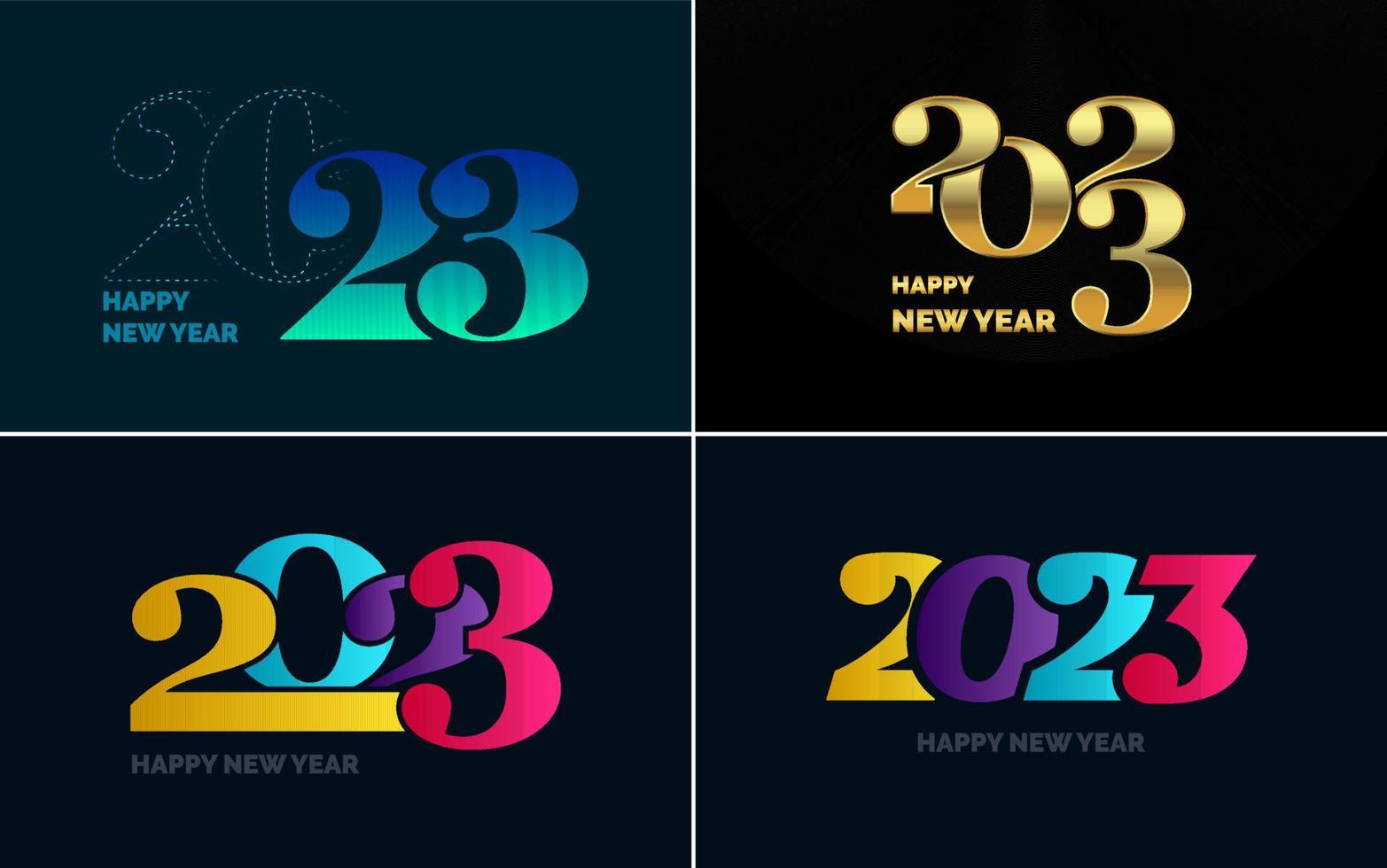 conjunto de diseño de logotipo 2023 feliz año nuevo. Plantilla de diseño de número 2023. decoración navideña 2023 símbolos de feliz año nuevo. diseño moderno de navidad para banner. red social. portada y calendario vector