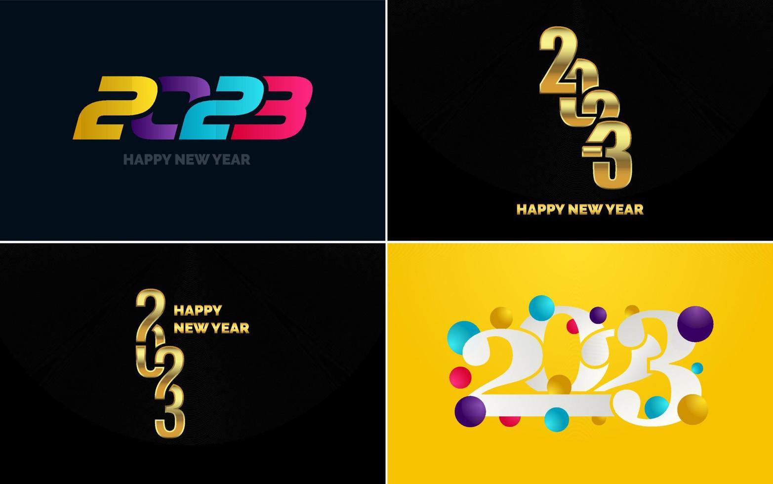 conjunto de diseño de logotipo 2023 feliz año nuevo. Plantilla de diseño de número 2023. decoración navideña 2023 símbolos de feliz año nuevo. diseño moderno de navidad para banner. red social. portada y calendario vector