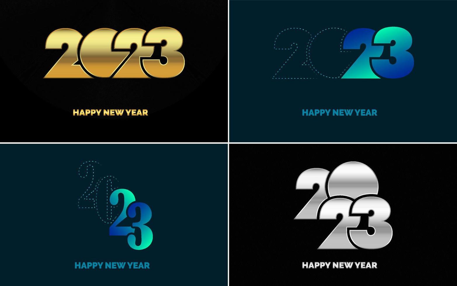 gran conjunto 2023 feliz año nuevo diseño de texto de logotipo negro. Plantilla de diseño de 20 23 números. colección de símbolos de 2023 feliz año nuevo vector