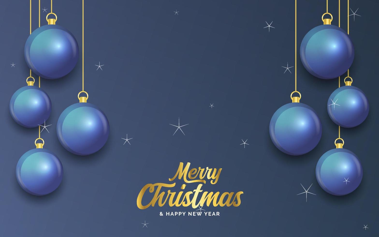 feliz navidad banner azul oscuro con bolas. tarjeta de Navidad vector