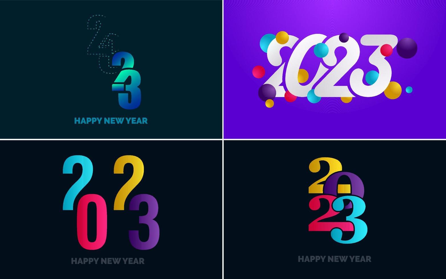 conjunto de diseño de logotipo 2023 feliz año nuevo. Plantilla de diseño de número 2023. decoración navideña 2023 símbolos de feliz año nuevo. diseño moderno de navidad para banner. red social. portada y calendario vector