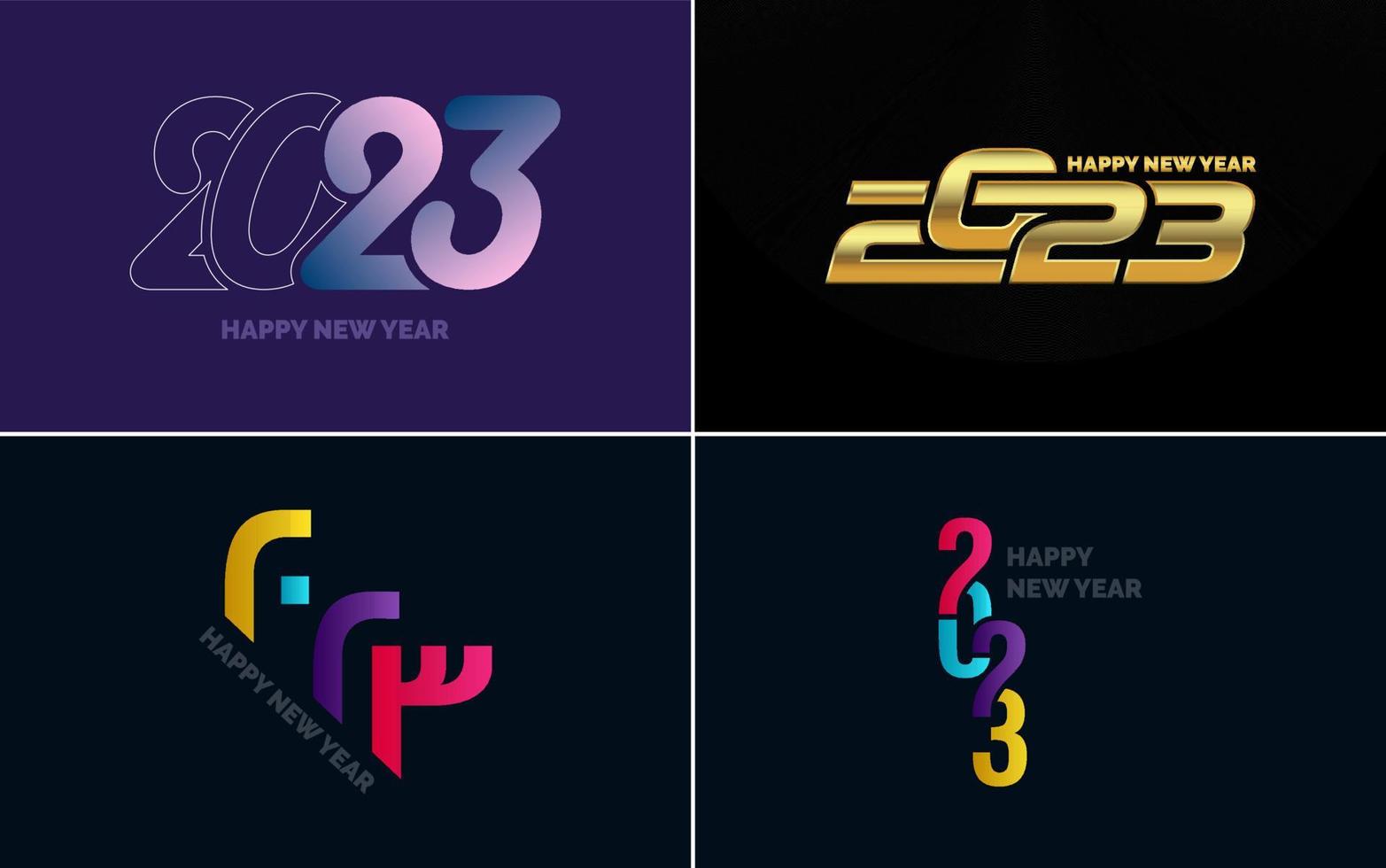 Set of logo design 2023 Happy New Year. 2023 number design template. Christmas decor 2023 Happy New Year symbols. Modern Xmas design for banner. social network. cover and calendar vector