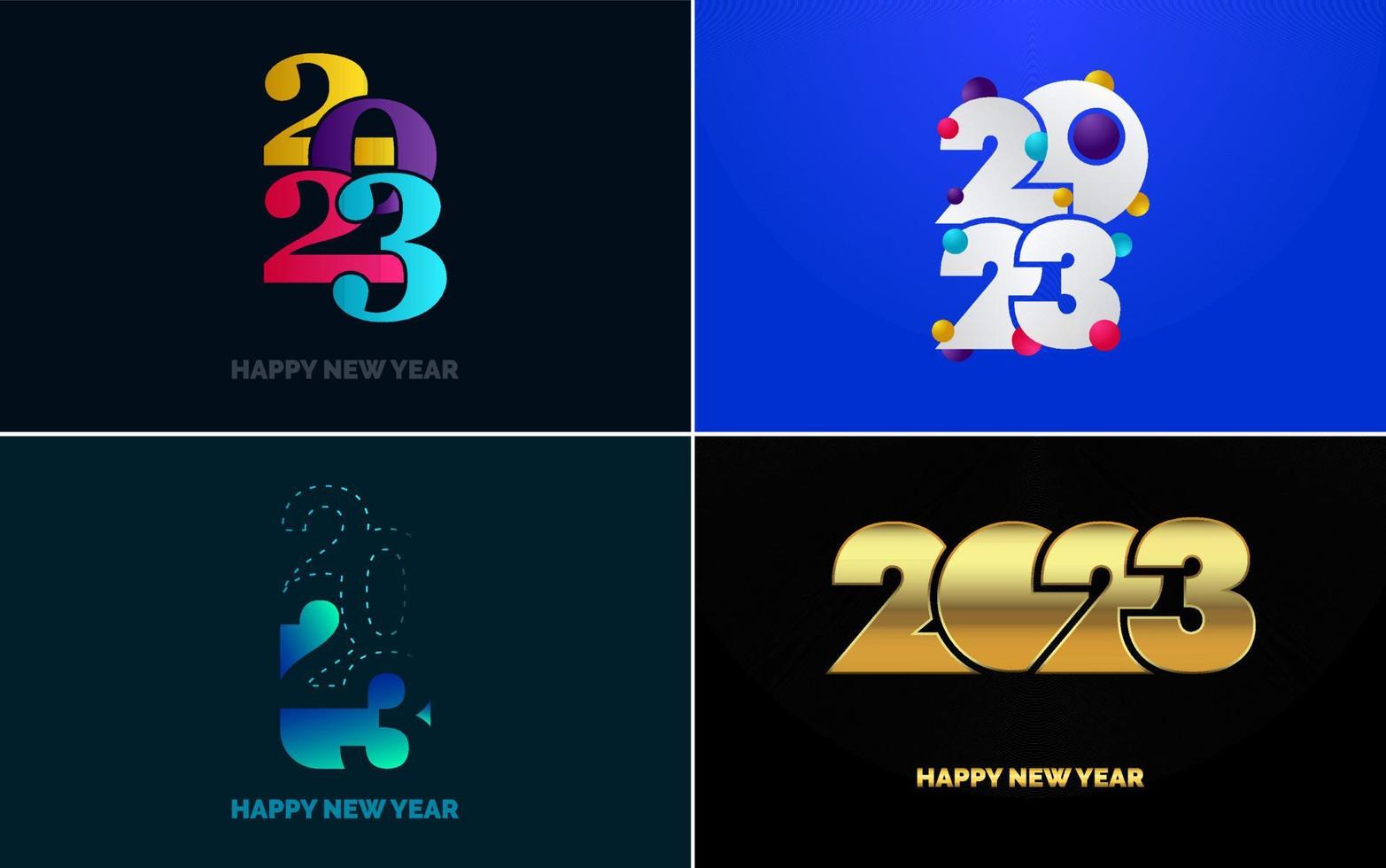 gran conjunto de diseño de texto del logo de feliz año nuevo 2023. Plantilla de diseño de número 2023. colección de símbolos de feliz año nuevo 2023 vector