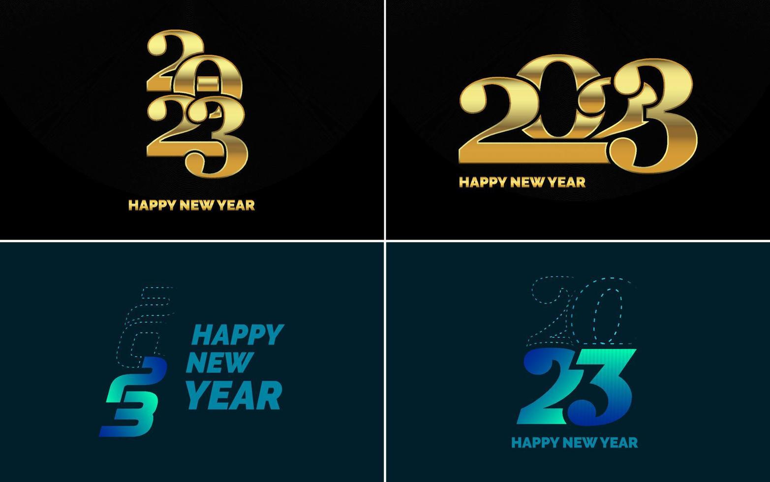 conjunto de diseño de logotipo 2023 feliz año nuevo. Plantilla de diseño de número 2023. decoración navideña 2023 símbolos de feliz año nuevo. diseño moderno de navidad para banner. red social. portada y calendario vector