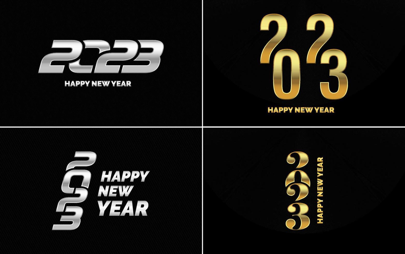 gran conjunto 2023 feliz año nuevo diseño de texto de logotipo negro. Plantilla de diseño de 20 23 números. colección de símbolos de 2023 feliz año nuevo vector