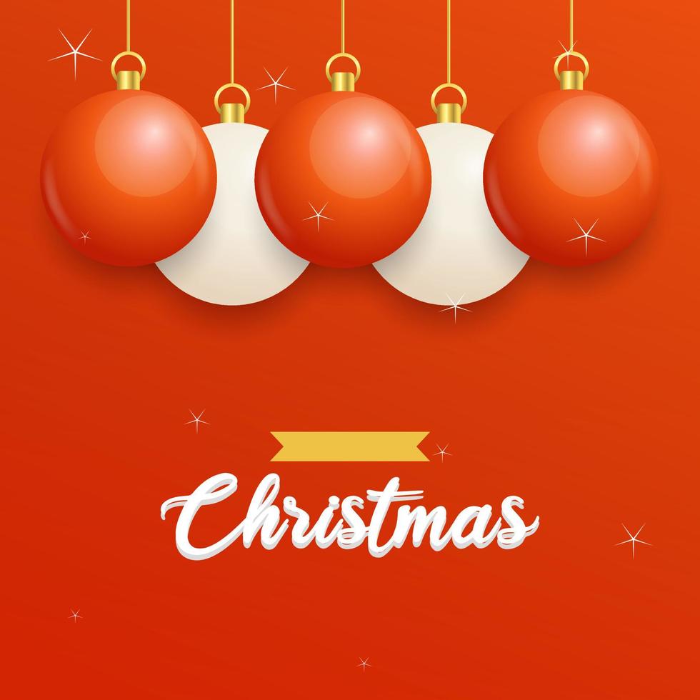 Merry Christmas Red Background with white and Red Hanging balls. Horizontal Christmas posters. greeting cards vector