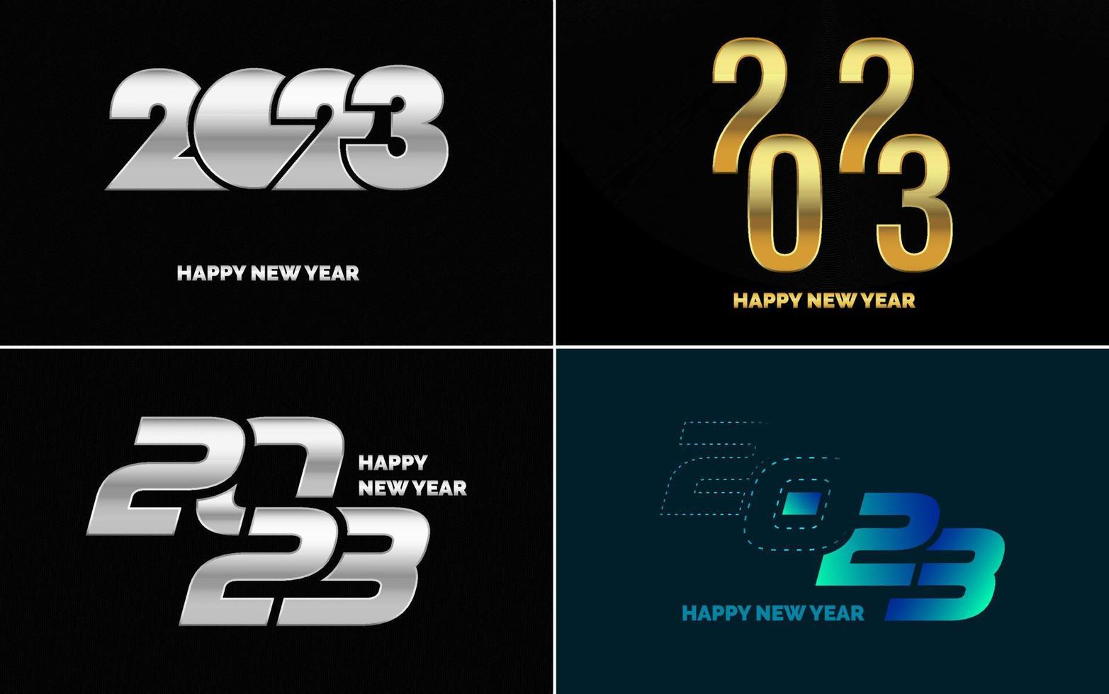 gran conjunto 2023 feliz año nuevo diseño de texto de logotipo negro. Plantilla de diseño de 20 23 números. colección de símbolos de 2023 feliz año nuevo vector