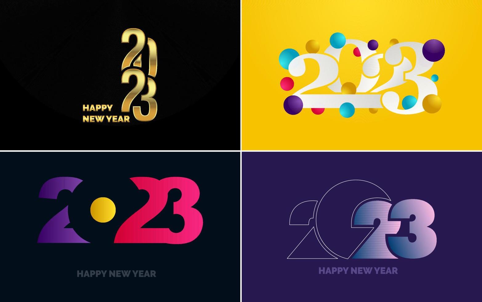 Set of logo design 2023 Happy New Year. 2023 number design template. Christmas decor 2023 Happy New Year symbols. Modern Xmas design for banner. social network. cover and calendar vector