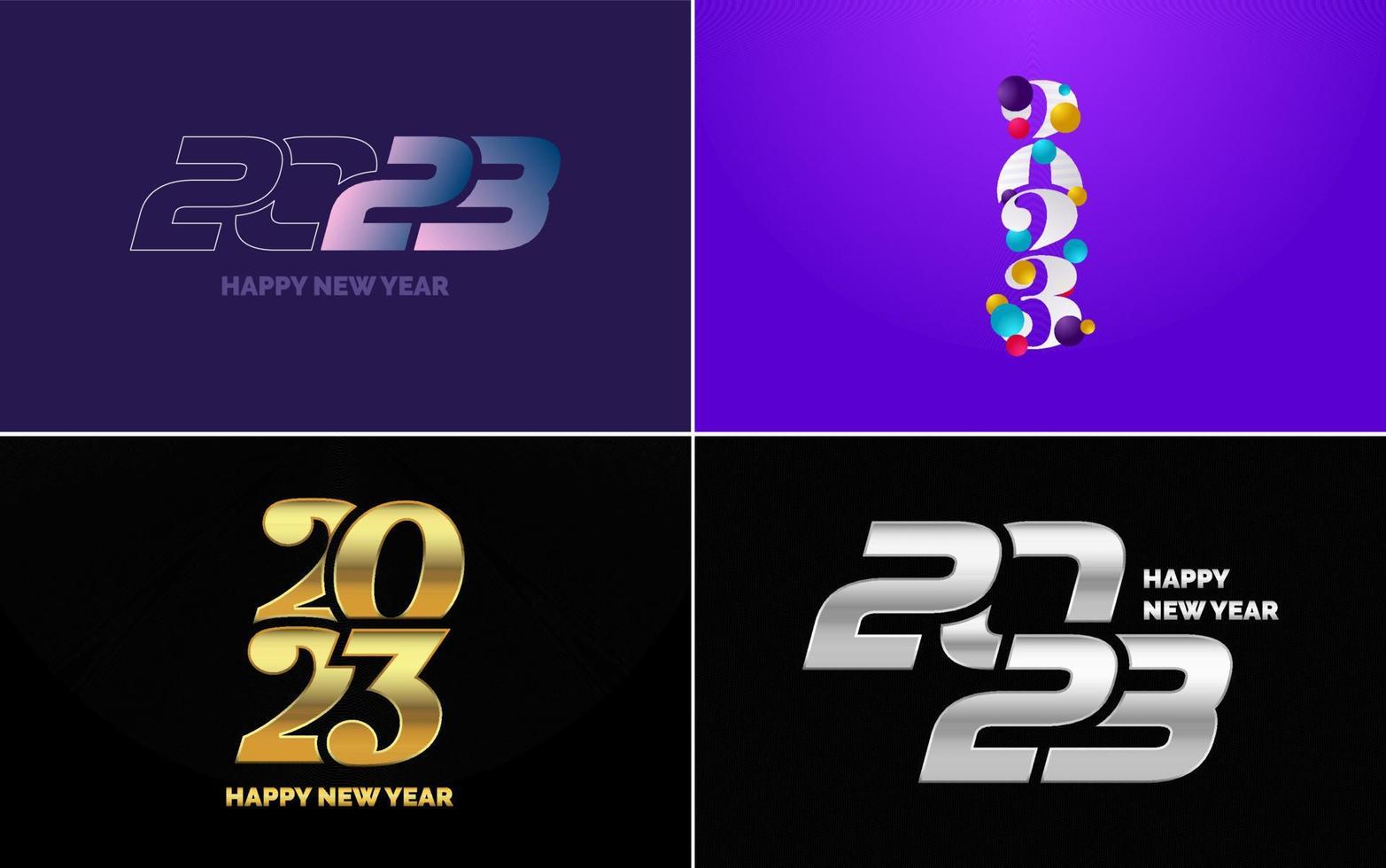 gran conjunto 2023 feliz año nuevo diseño de texto de logotipo negro. Plantilla de diseño de 20 23 números. colección de símbolos de 2023 feliz año nuevo vector