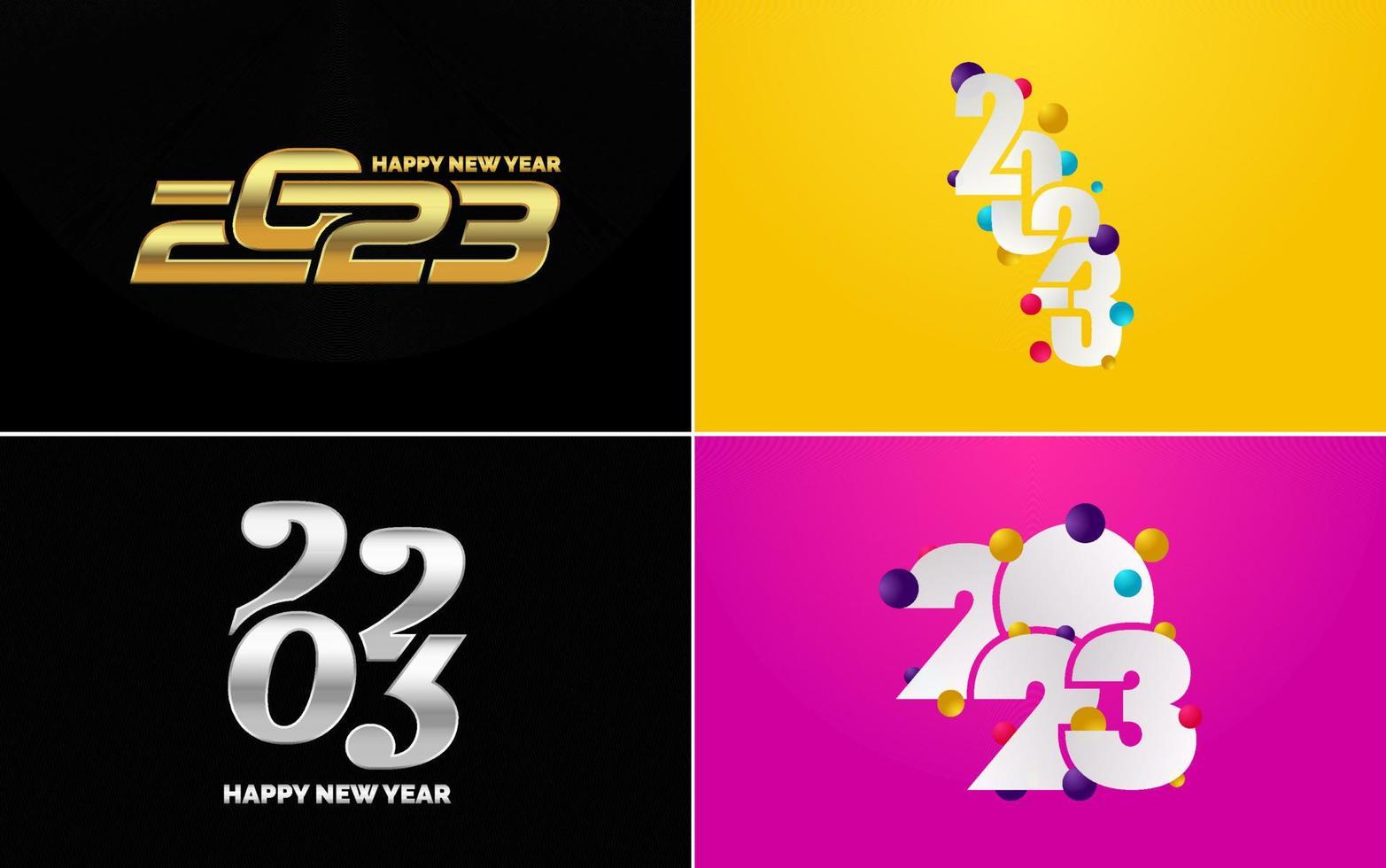 gran conjunto 2023 feliz año nuevo diseño de texto de logotipo negro. Plantilla de diseño de 20 23 números. colección de símbolos de 2023 feliz año nuevo vector