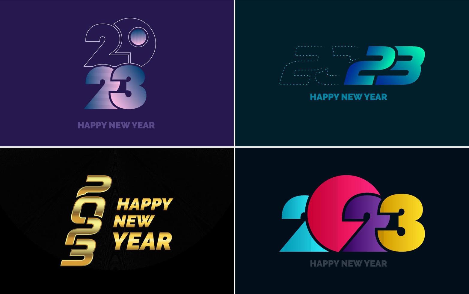 conjunto de diseño de logotipo 2023 feliz año nuevo. Plantilla de diseño de número 2023. decoración navideña 2023 símbolos de feliz año nuevo. diseño moderno de navidad para banner. red social. portada y calendario vector