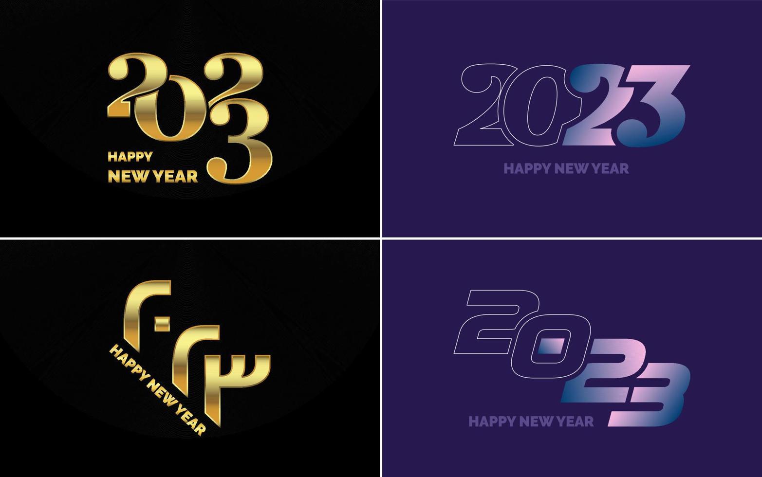 conjunto de diseño de logotipo 2023 feliz año nuevo. Plantilla de diseño de número 2023. decoración navideña 2023 símbolos de feliz año nuevo. diseño moderno de navidad para banner. red social. portada y calendario vector