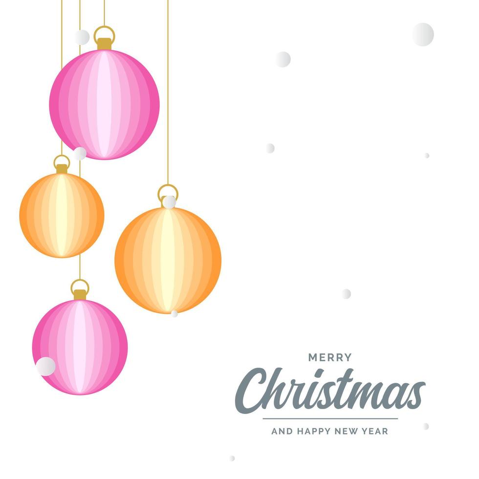 Flat merry christmas Glossy  decorative Ball elements hanging background vector