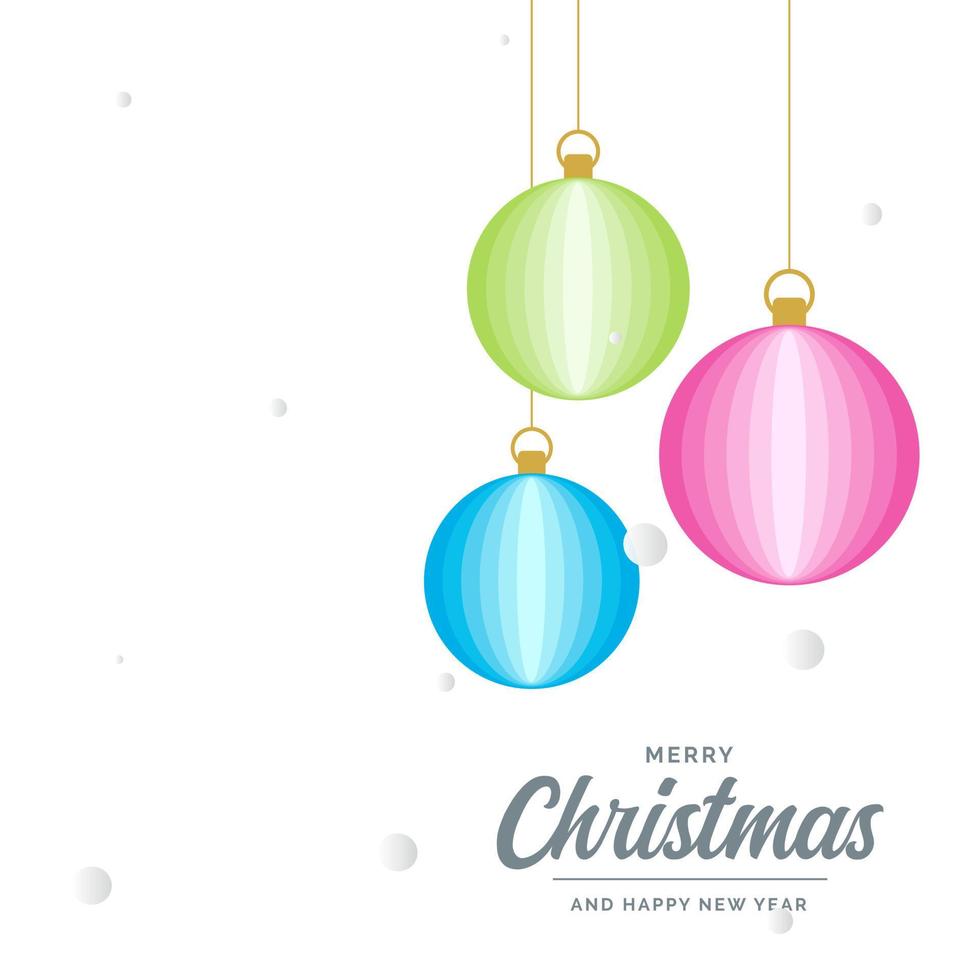 Flat merry christmas Glossy  decorative Ball elements hanging background vector