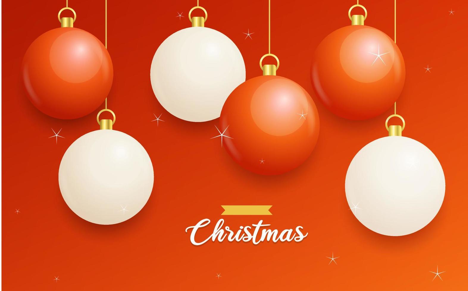 feliz navidad fondo rojo con bolas colgantes blancas y rojas. carteles horizontales de navidad. tarjetas de felicitación vector
