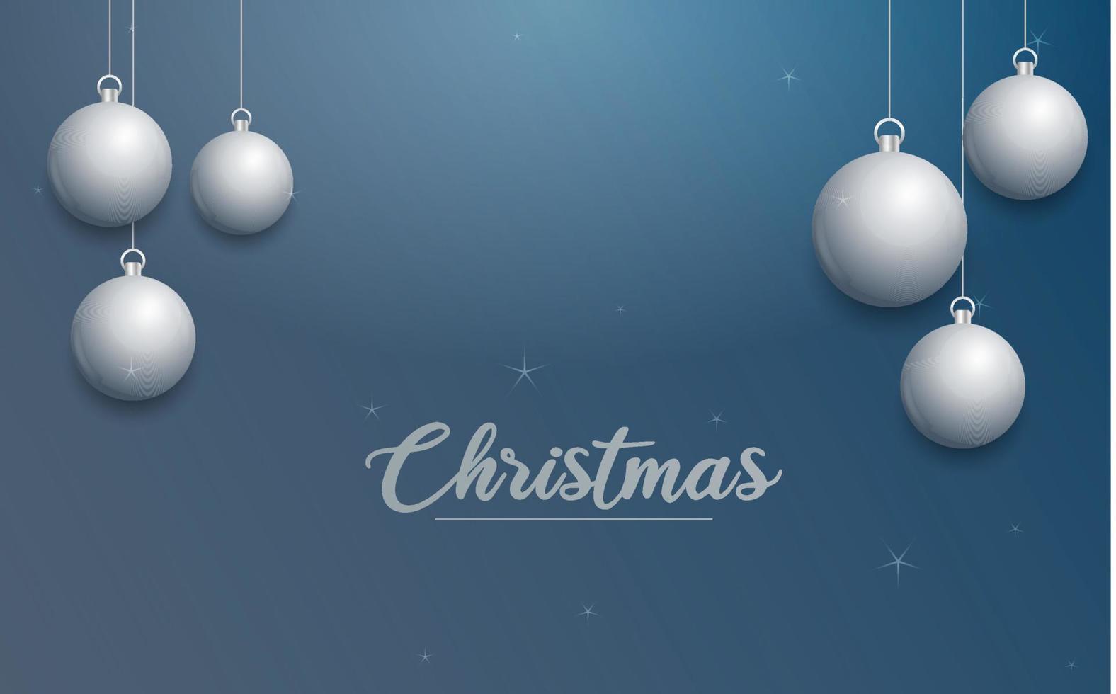 Vector Christmas banner with decorations. Merry Christmas text. silver ornaments on blue background