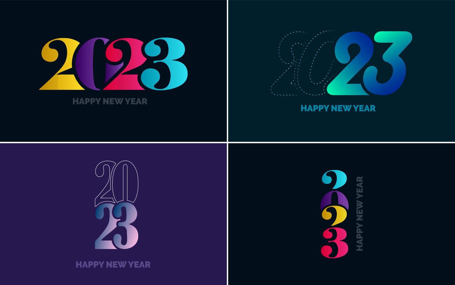 gran conjunto 2023 feliz año nuevo diseño de texto de logotipo negro. Plantilla de diseño de 20 23 números. colección de símbolos de 2023 feliz año nuevo vector