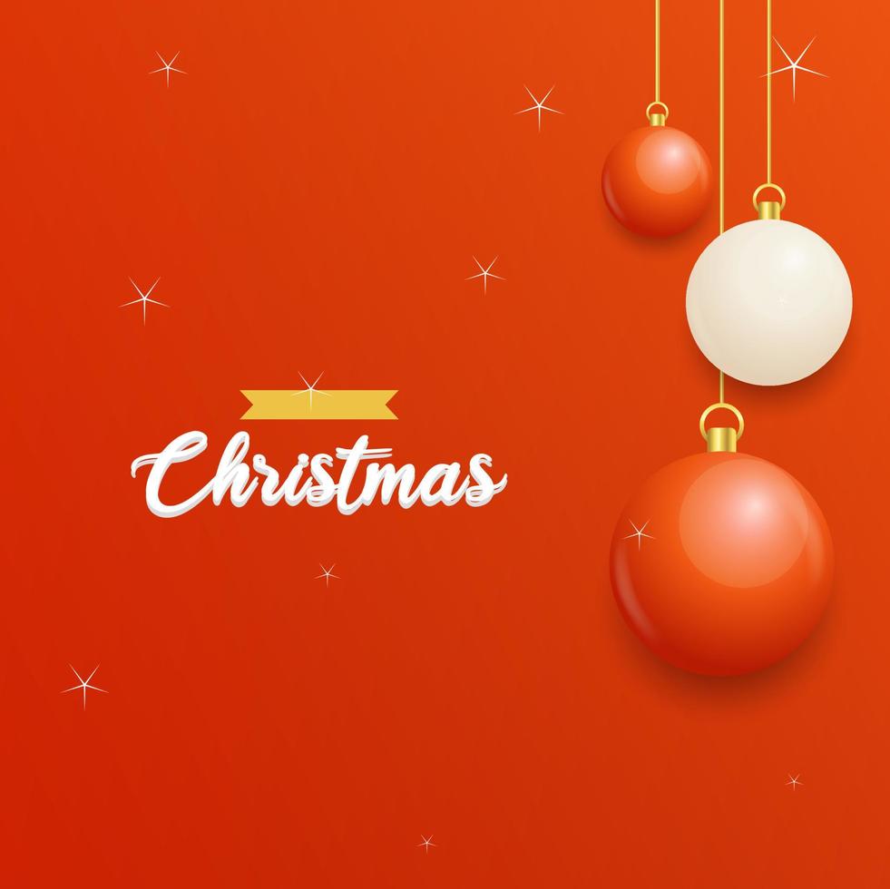 Merry Christmas Red Background with white and Red Hanging balls. Horizontal Christmas posters. greeting cards vector