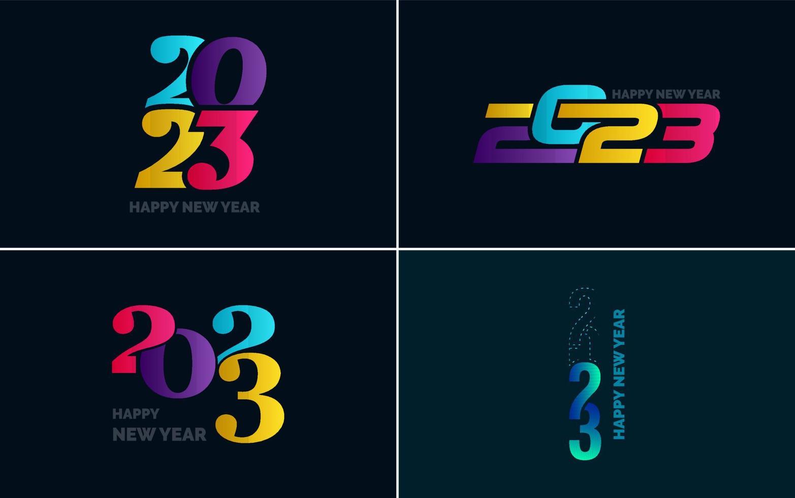 gran conjunto 2023 feliz año nuevo diseño de texto de logotipo negro. Plantilla de diseño de 20 23 números. colección de símbolos de 2023 feliz año nuevo vector