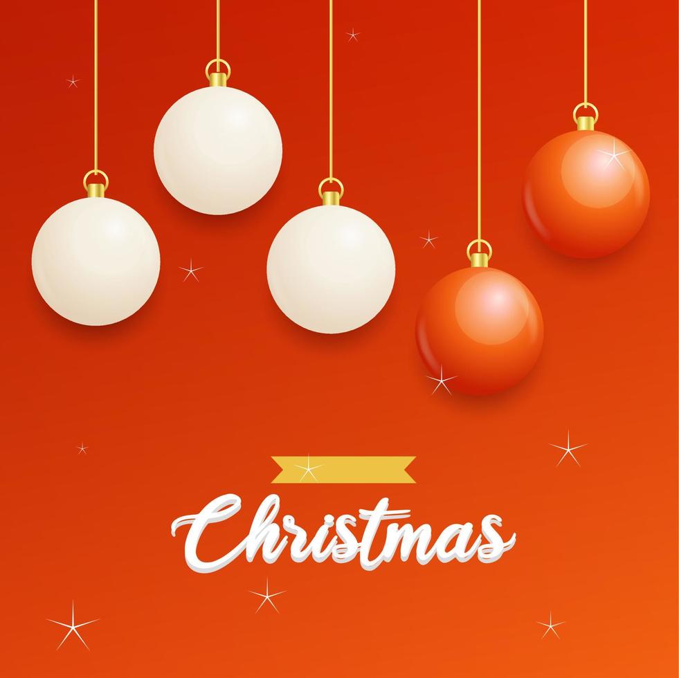 feliz navidad fondo rojo con bolas colgantes blancas y rojas. carteles horizontales de navidad. tarjetas de felicitación vector