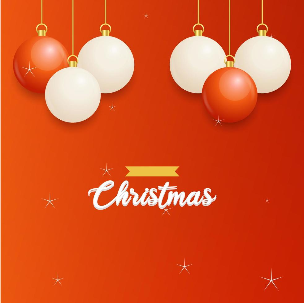 feliz navidad fondo rojo con bolas colgantes blancas y rojas. carteles horizontales de navidad. tarjetas de felicitación vector