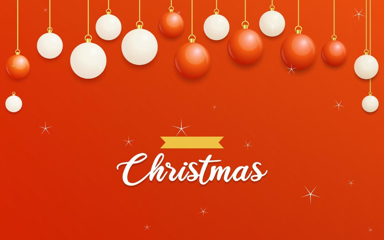 Merry Christmas Red Background with white and Red Hanging balls. Horizontal Christmas posters. greeting cards vector