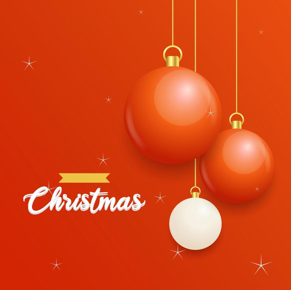 Merry Christmas Red Background with white and Red Hanging balls. Horizontal Christmas posters. greeting cards vector