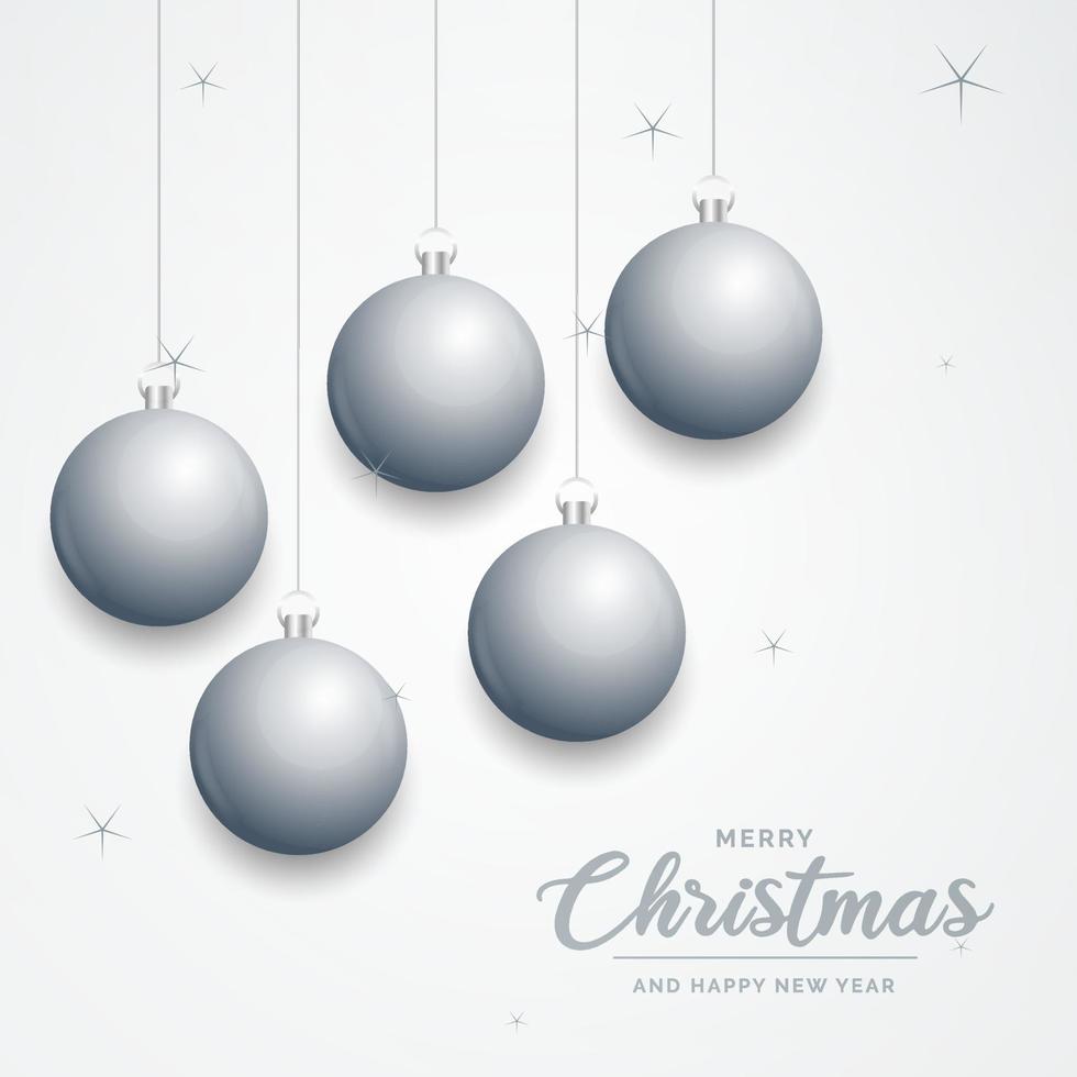 Elegant shiny white Christmas background with Silver baubles and place for text vector
