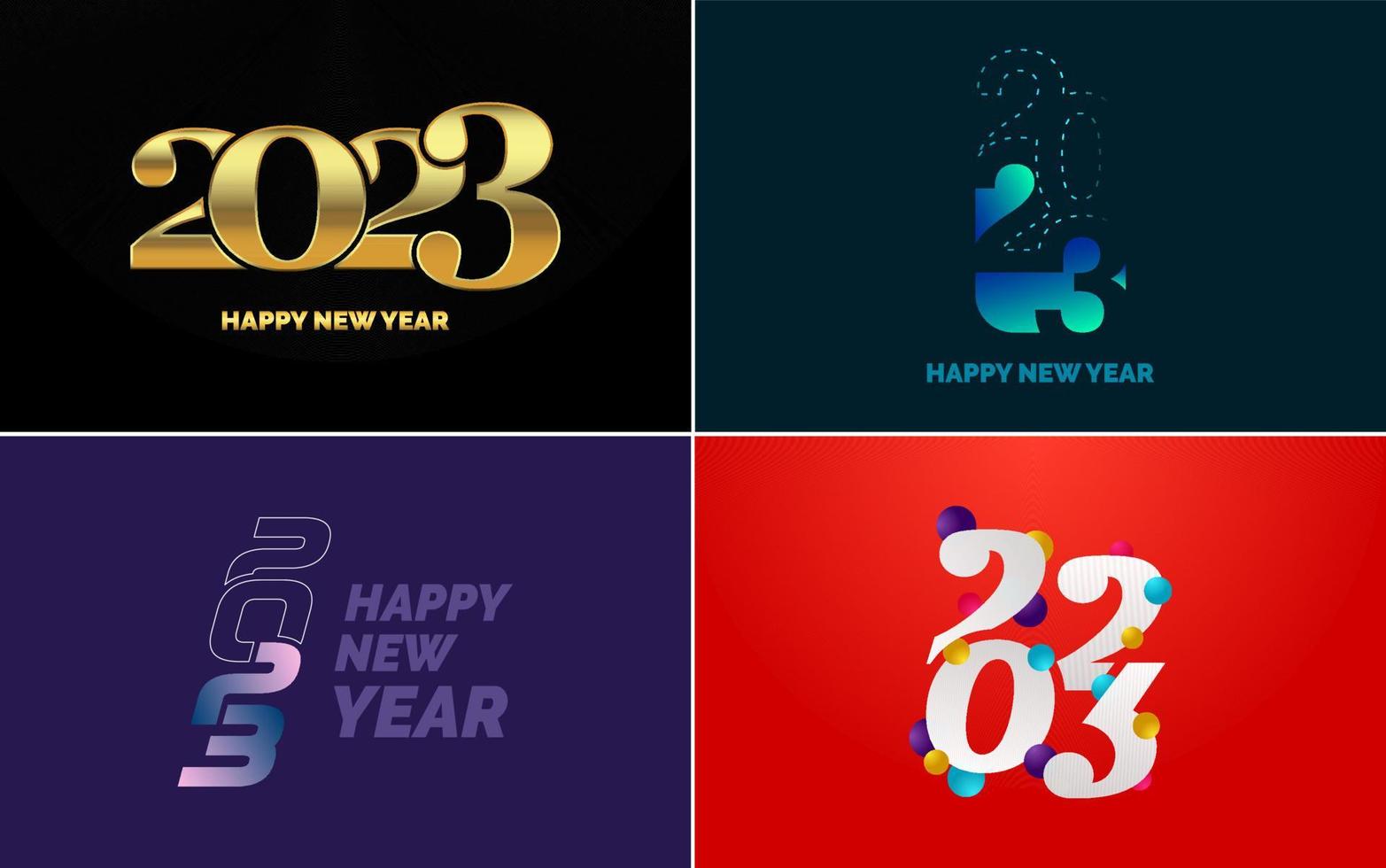 conjunto de diseño de logotipo 2023 feliz año nuevo. Plantilla de diseño de número 2023. decoración navideña 2023 símbolos de feliz año nuevo. diseño moderno de navidad para banner. red social. portada y calendario vector